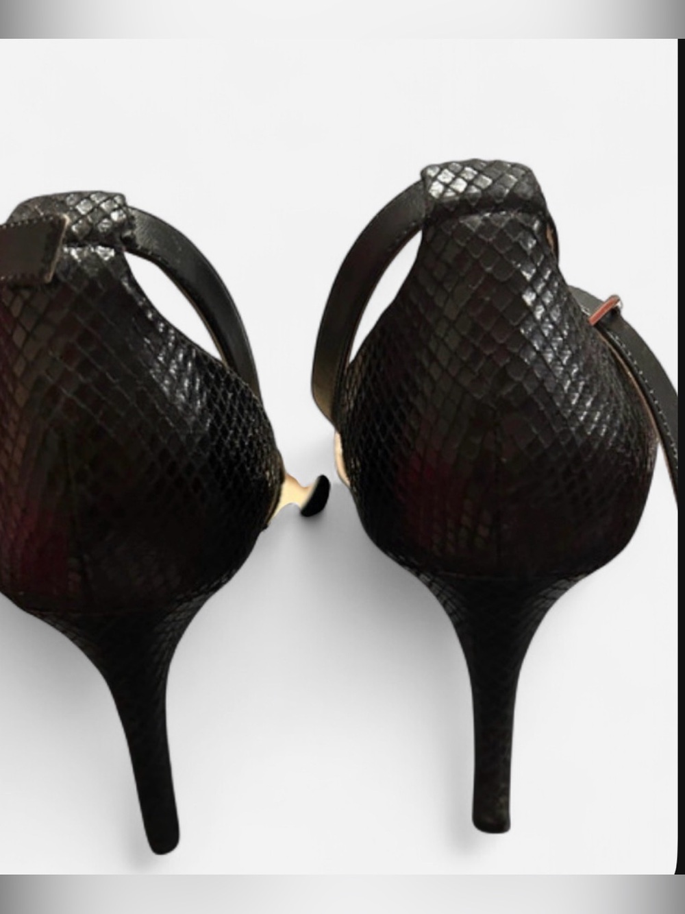Marc Fisher Black Snake-Embossed Ankle-Strap Stilettos